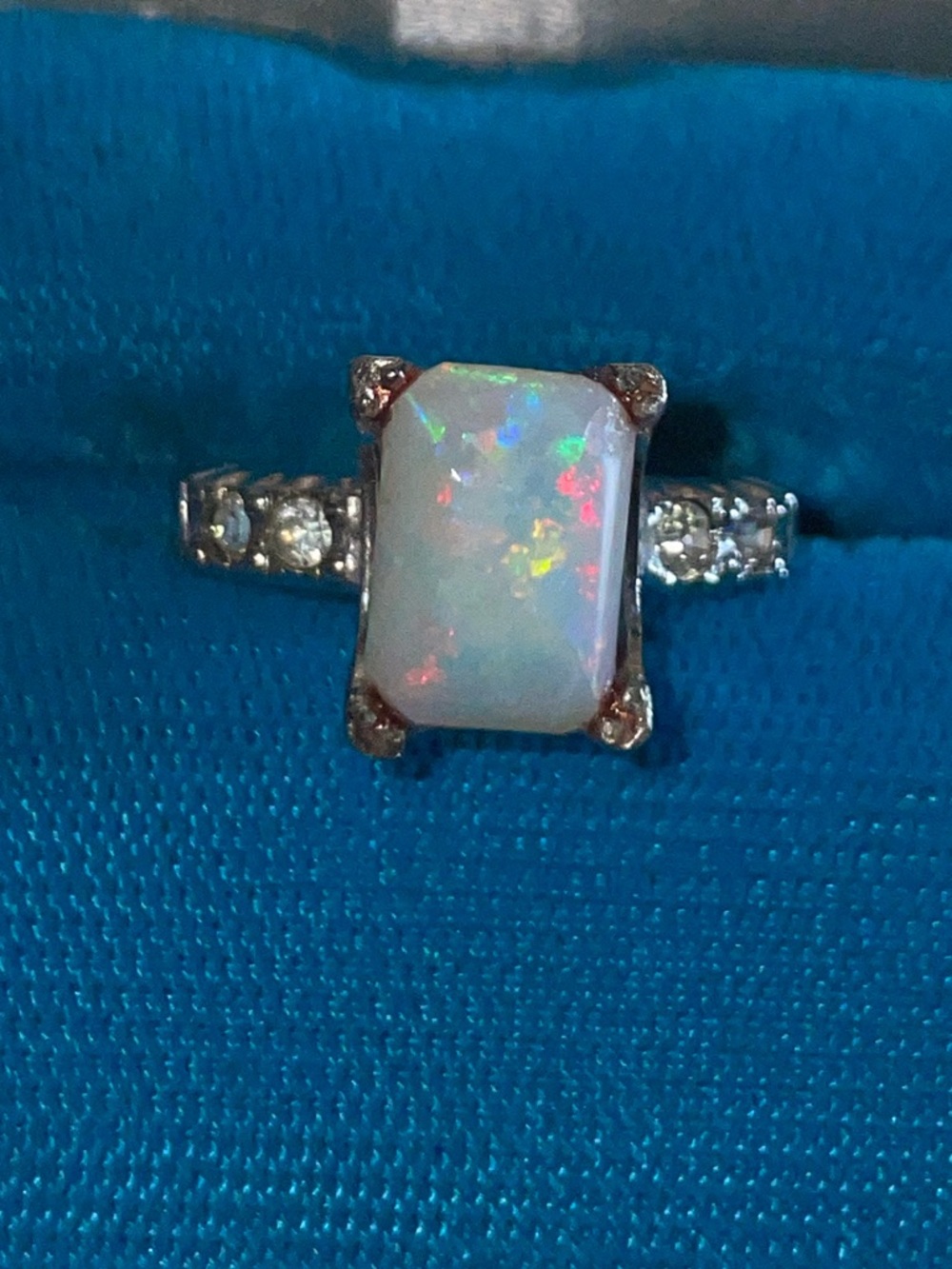 Opal and Cubic Zirconia Sterling Silver ring, Size 6.5